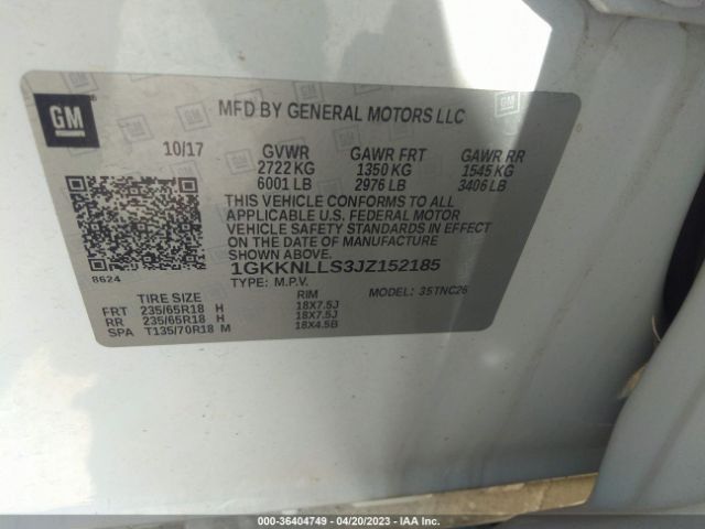 1GKKNLLS3JZ152185 GMC ACADIA SLE