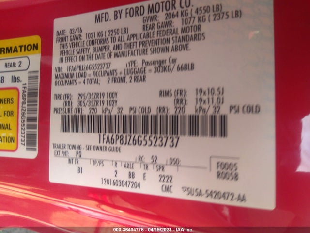 2016 Ford Mustang, VIN: 1FA6P8JZ6G5523737