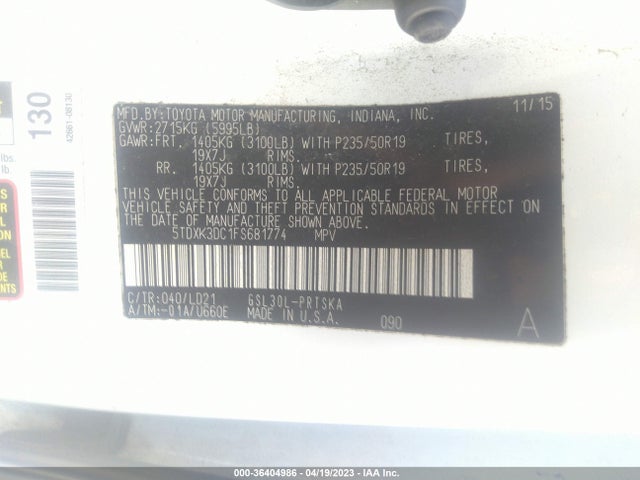 2015 TOYOTA SIENNA SE VIN: 5TDXK3DC1FS681774