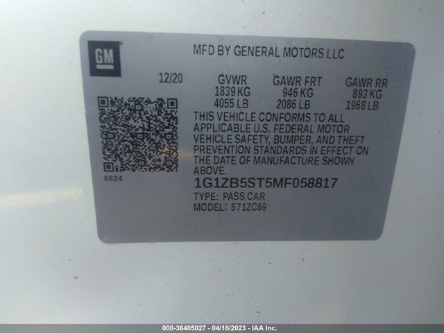 Chevrolet MALIBU LS 2021 1G1ZB5ST5MF058817 Image 9