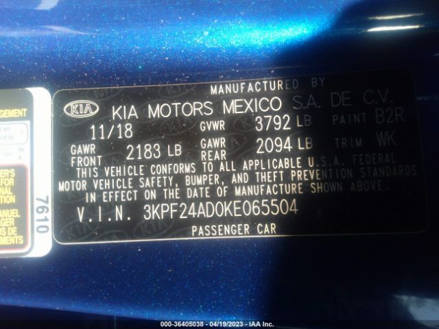 3KPF24AD0KE065504 KIA Forte Lxs
