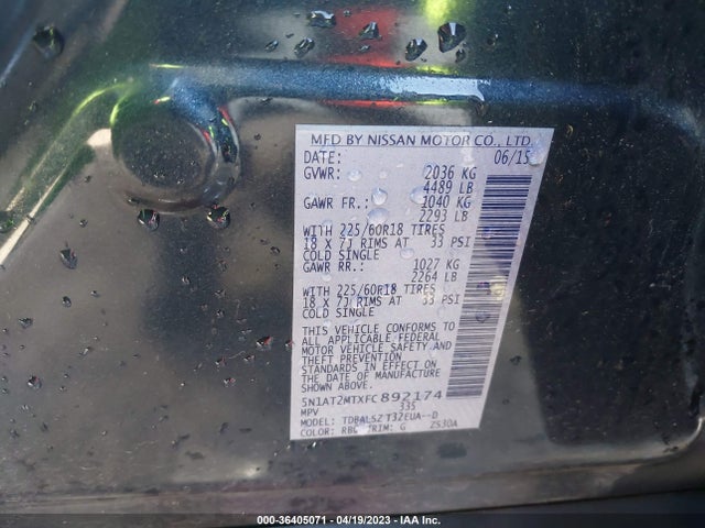 2015 NISSAN ROGUE SL VIN: 5N1AT2MTXFC892174