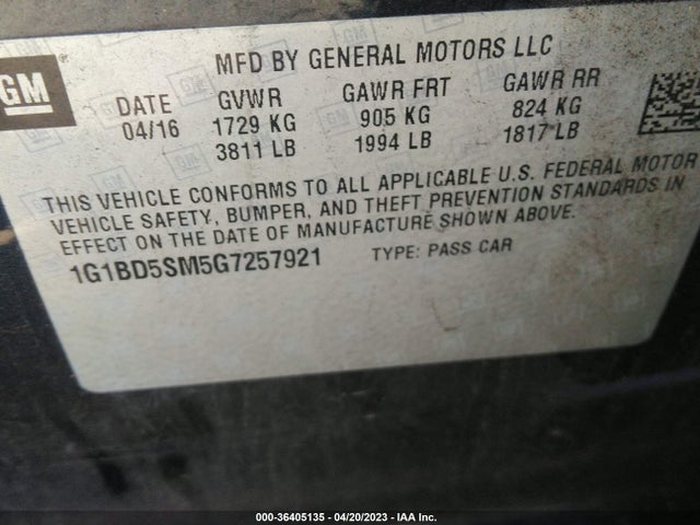 1G1BD5SM5G7257921 Chevrolet le2 - di: direct injection, alum, vvt, gen i, gmna