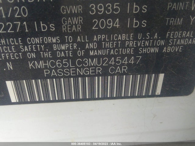 2021 Hyundai Ioniq, VIN: KMHC65LC3MU245447