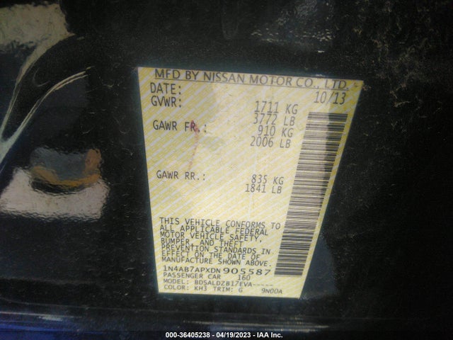 2013 NISSAN SENTRA SV VIN: 1N4AB7APXDN905587
