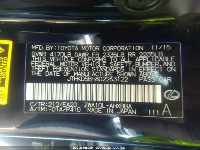 2016 Lexus CT, VIN: JTHKD5BH8G2263122