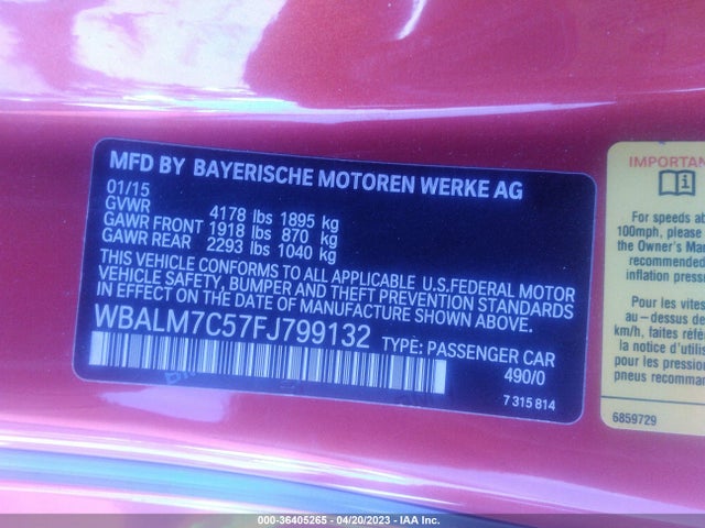 2015 BMW Z4 SDRIVE35I VIN: WBALM7C57FJ799132