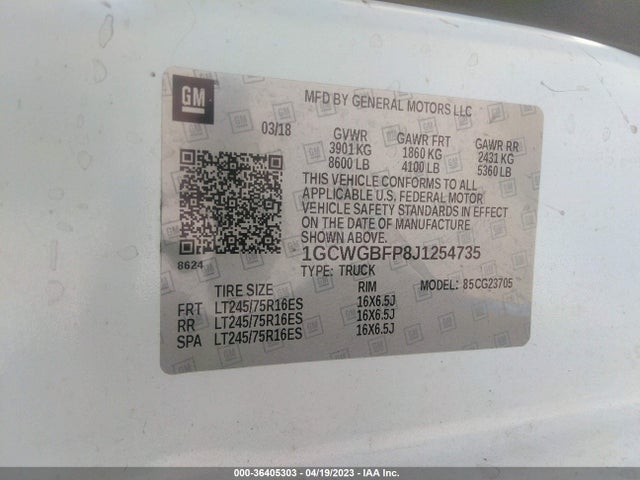 Chevrolet EXPRESS CARGO VAN 2018 1GCWGBFP8J1254735 Image 9