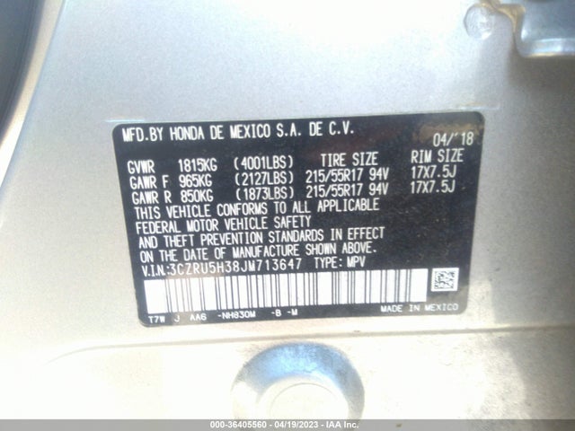 Honda HR-V LX 2018 3CZRU5H38JM713647 Image 9