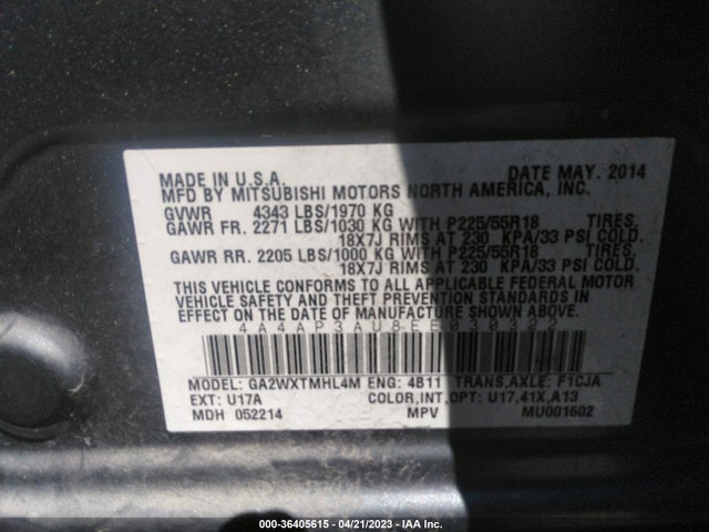 2014 MITSUBISHI OUTLANDER SPORT ES VIN: 4A4AP3AU8EE030322