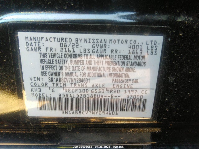 Nissan SENTRA SV 2022 3N1AB8CV7NY294601 Image 10