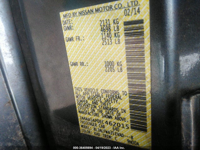 2014 NISSAN MAXIMA 3.5 SV VIN: 1N4AA5AP0EC462015