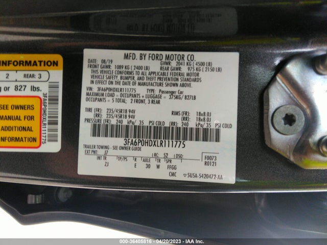 3FA6P0HDXLR111775 Ford FUSION SE