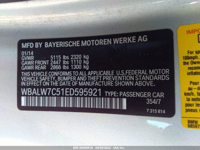 BMW 6 Series 640i 2014 WBALW7C51ED595921 Image 9
