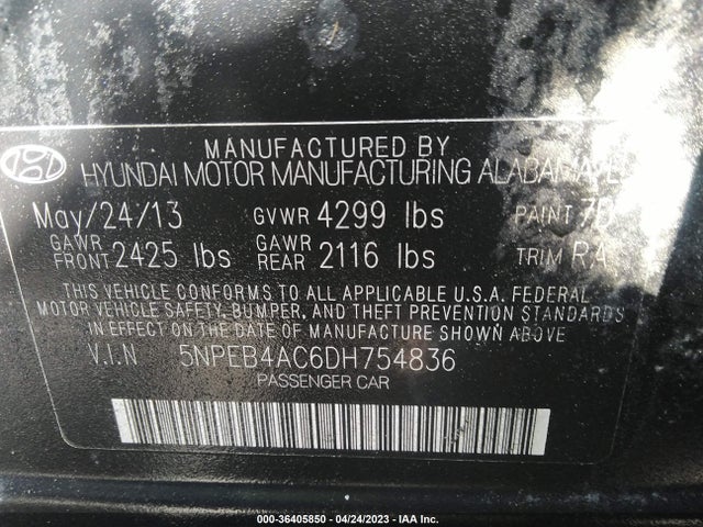 2013 HYUNDAI SONATA GLS PZEV VIN: 5NPEB4AC6DH754836