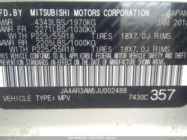 JA4AR3AW5JU002488 Mitsubishi Outlander Sport Se 2.4