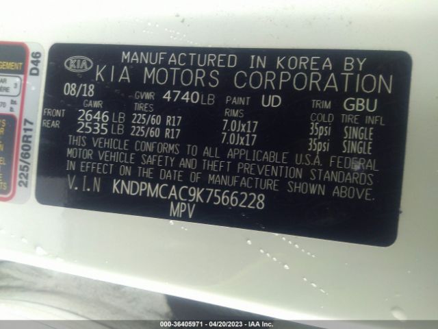 KNDPMCAC9K7566228 KIA Sportage Lx
