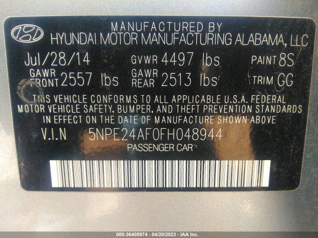 Hyundai Sonata 2.4l Se 2015 5NPE24AF0FH048944 Image 9