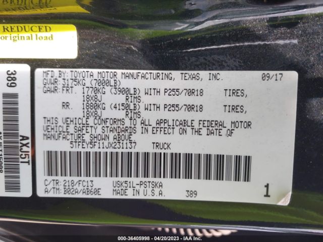 Toyota Tundra 2wd Sr5/limited/platinum 2018 5TFEY5F11JX231137 Image 10