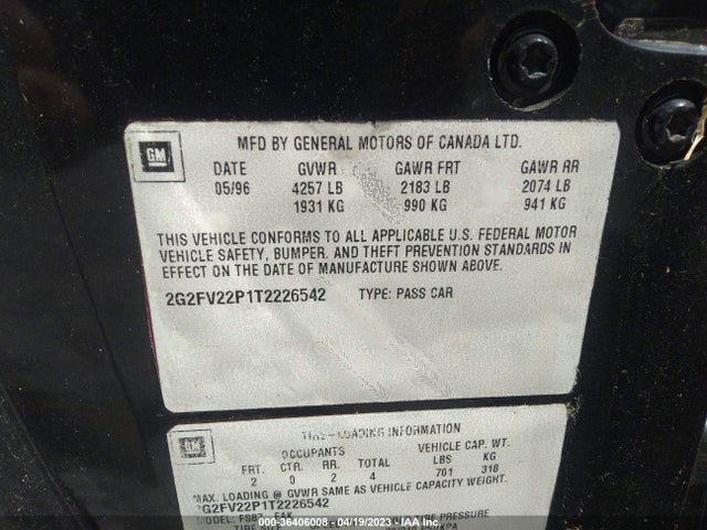 1996 PONTIAC FIREBIRD FORMULA/TRANS AM VIN: 2G2FV22P1T2226542