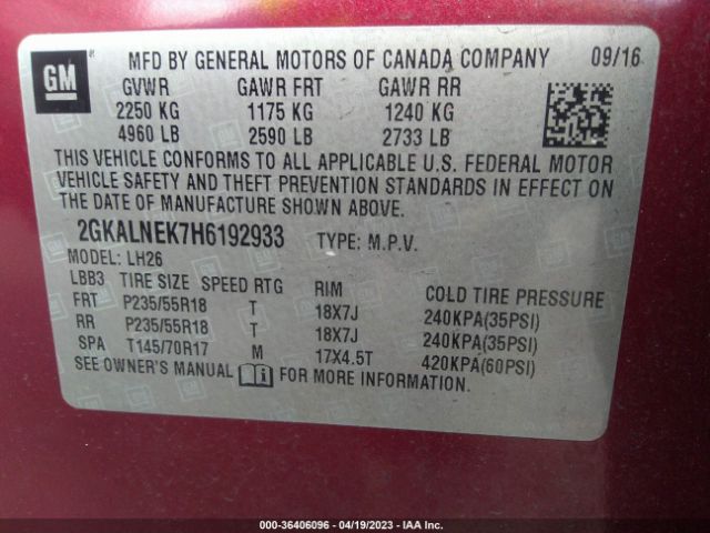 2GKALNEK7H6192933 GMC Terrain Sle