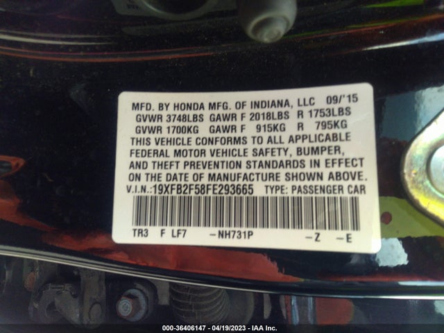Honda Civic Sedan Lx 2015 19XFB2F58FE293665 Image 9