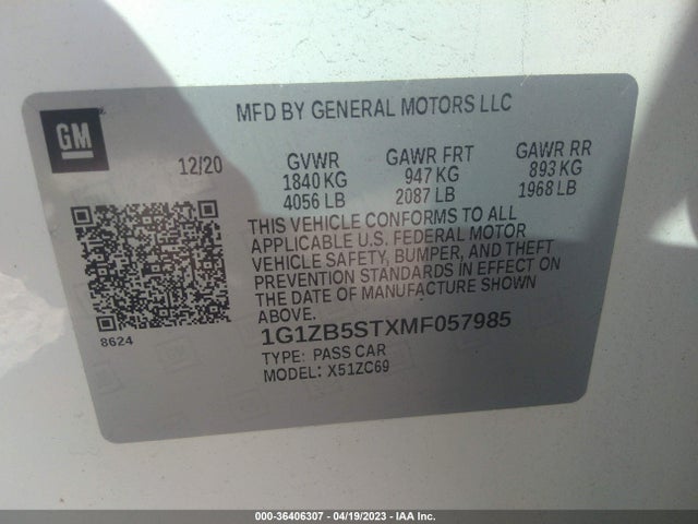 Chevrolet MALIBU LS 2021 1G1ZB5STXMF057985 Image 9