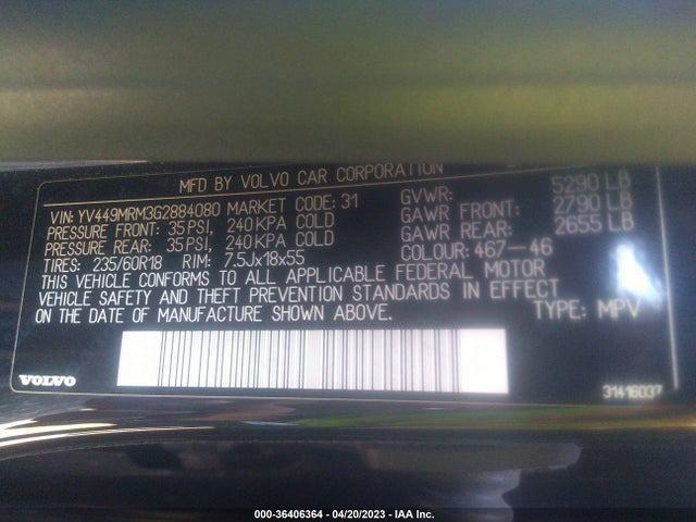 YV449MRM3G2884080 Volvo Xc60 T6 Drive-e Platinum
