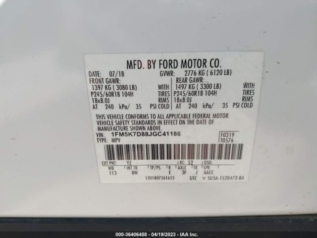 1FM5K7D88JGC41186 Ford EXPLORER XLT