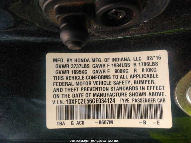 Honda Civic Sedan Lx 2016 19XFC2E56GE034124 Image 9