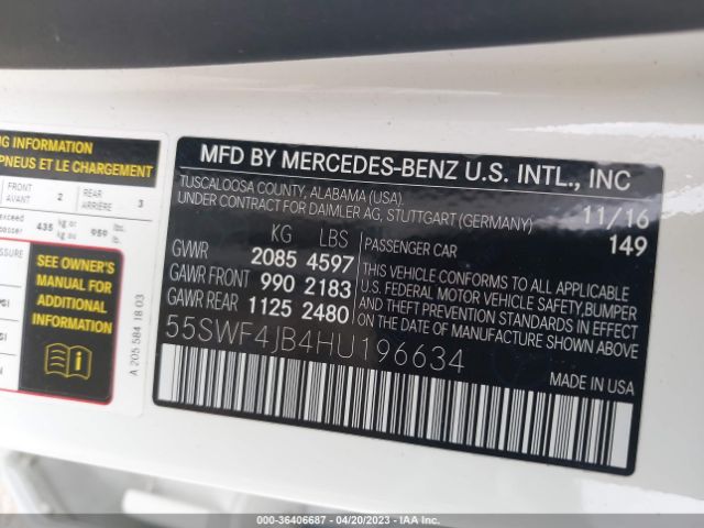 55SWF4JB4HU196634 Mercedes-Benz C-class C 300
