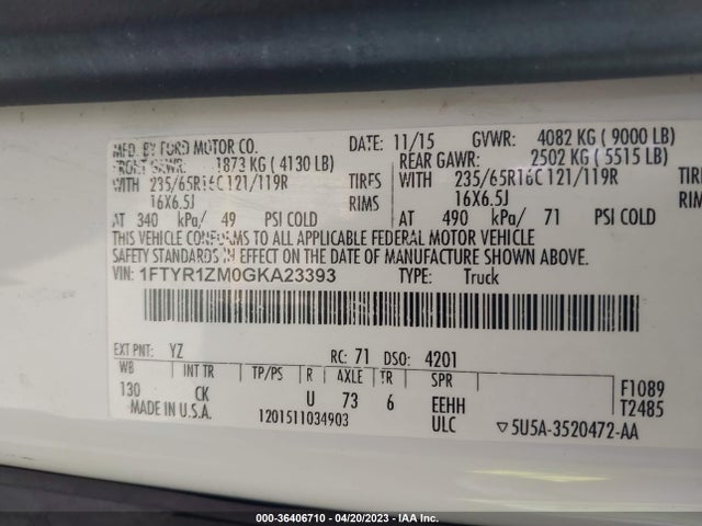 Ford TRANSIT CARGO VAN 2016 1FTYR1ZM0GKA23393 Image 10