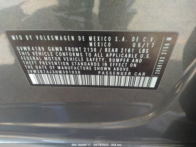 3VW2B7AJ3HM391038 Volkswagen Jetta 1.4t S