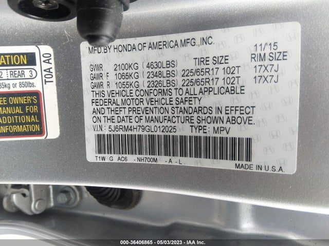 Honda Cr-v Ex-l 2016 5J6RM4H79GL012025 Image 9