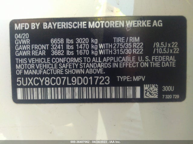 2020 BMW X6, VIN: 5UXCY8C07L9D01723