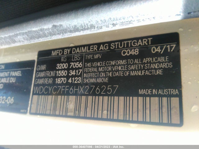 2017 Mercedes-Benz G-Class, VIN: WDCYC7FF6HX276257
