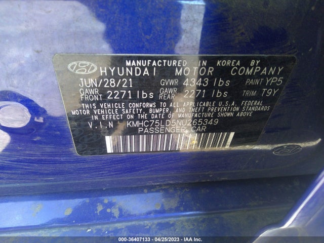2022 Hyundai Ioniq, VIN: KMHC75LD5NU265349