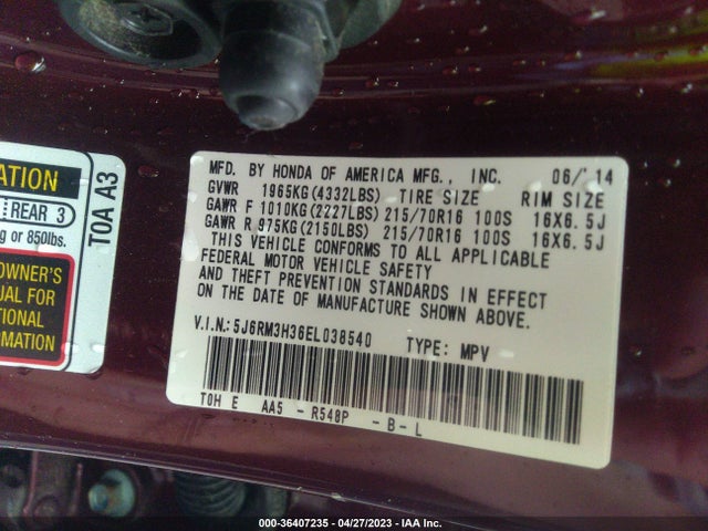 Honda CR-V LX 2014 5J6RM3H36EL038540 Image 9