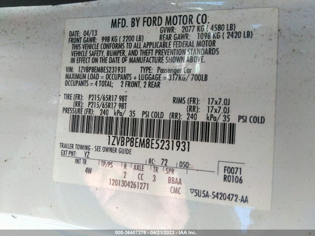 Ford Mustang V6 2014 1ZVBP8EM8E5231931 Image 9