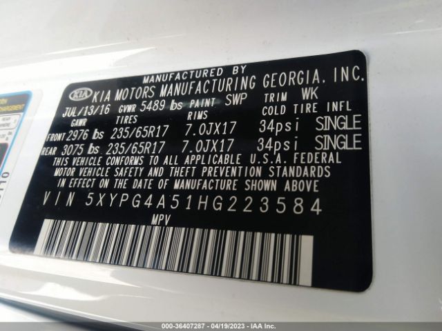 5XYPG4A51HG223584 KIA Sorento Lx V6