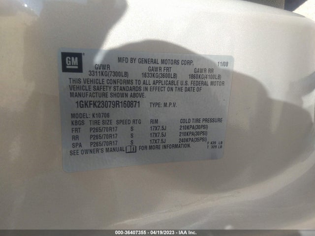 2009 GMC YUKON SLE W/3SB VIN: 1GKFK23079R160871