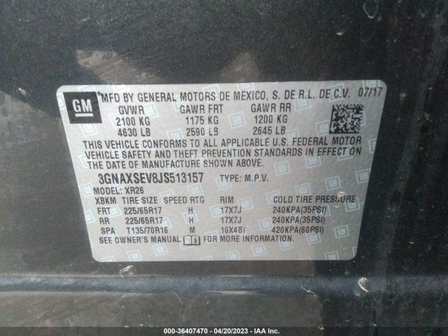 Chevrolet EQUINOX LT 2018 3GNAXSEV8JS513157 Image 9