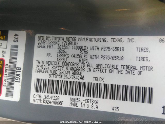 5TFUY5F19JX764140 Toyota Tundra 4wd Sr/sr5/limited