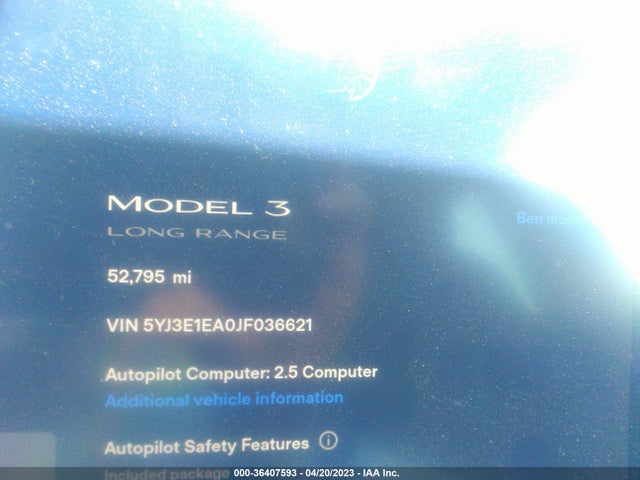 Tesla Model 3 Range Battery 2018 5YJ3E1EA0JF036621 Image 7