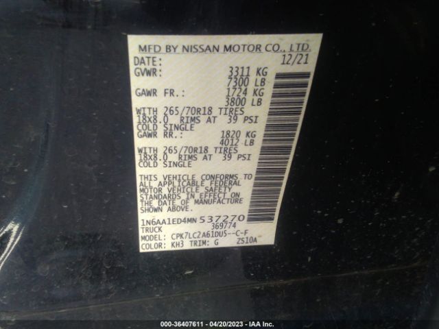 1N6AA1ED4MN537270 Nissan TITAN SV