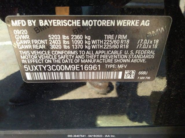 BMW X3 Sdrive30i 2021 5UXTY3C00M9E16961 Image 9