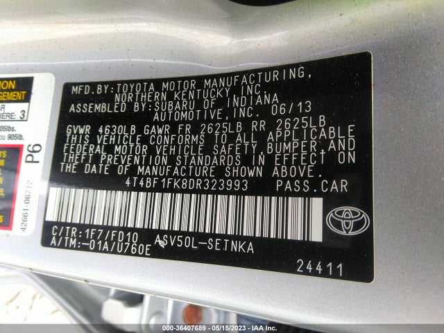2013 TOYOTA CAMRY LE VIN: 4T4BF1FK8DR323993