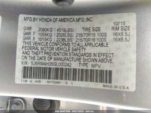 Honda CR-V LX 2016 5J6RM4H35GL000242 Image 9
