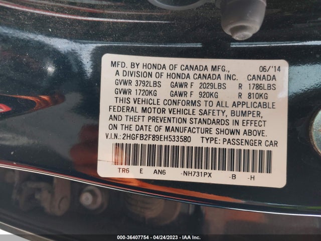 Honda Civic Sedan Ex 2014 2HGFB2F89EH533580 Image 9