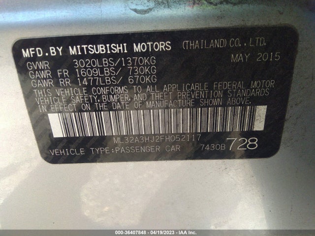 ML32A3HJ2FH052117 Mitsubishi Mirage De/rf